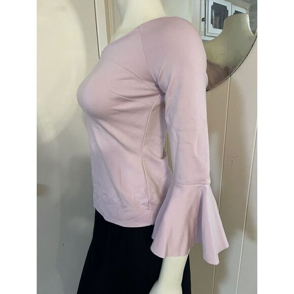 Ted Baker Womens XS V-Neck Back Zip Top Light Pink Lined Bell Sleeve Stretch - Picture 2 of 8